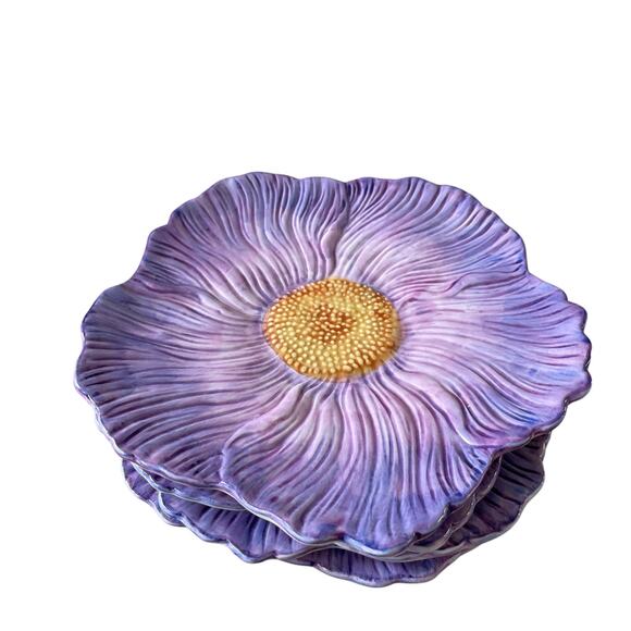 Maxcera Purple Floral Ceramic Dinner Plates 10in Set of 4 Spring New - Picture 12 of 15